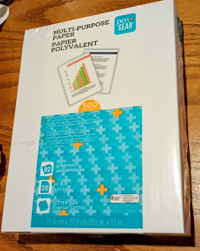 Brand new, never opened, 500 pages, 92 bright, 20 lb, letter siz