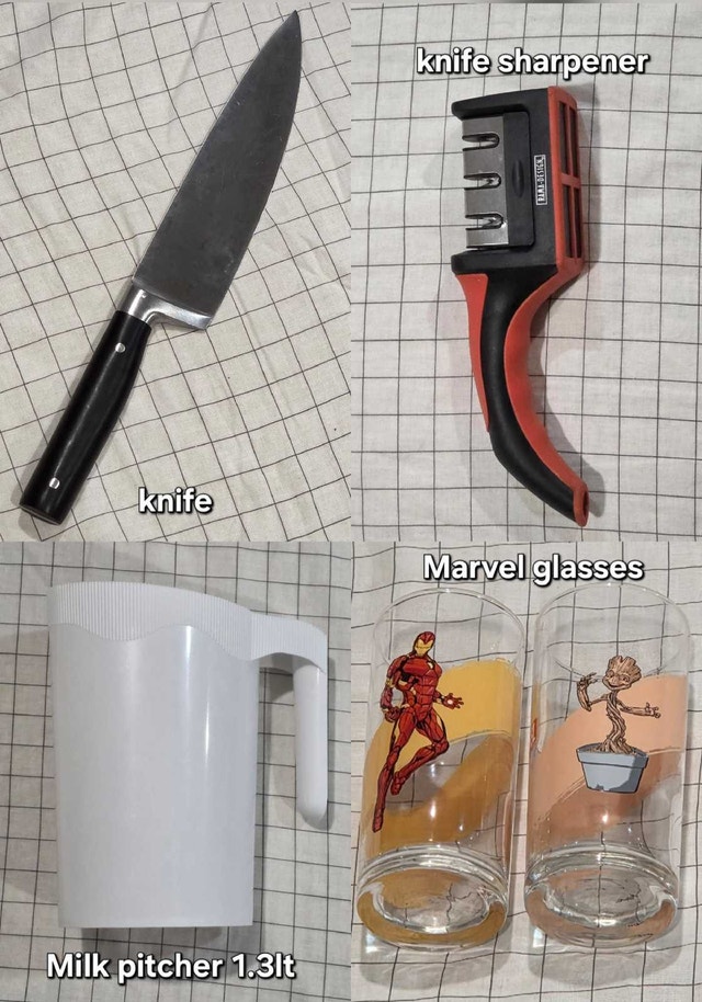 Knife, Sharpener, Milk Mug, Drinkware Set