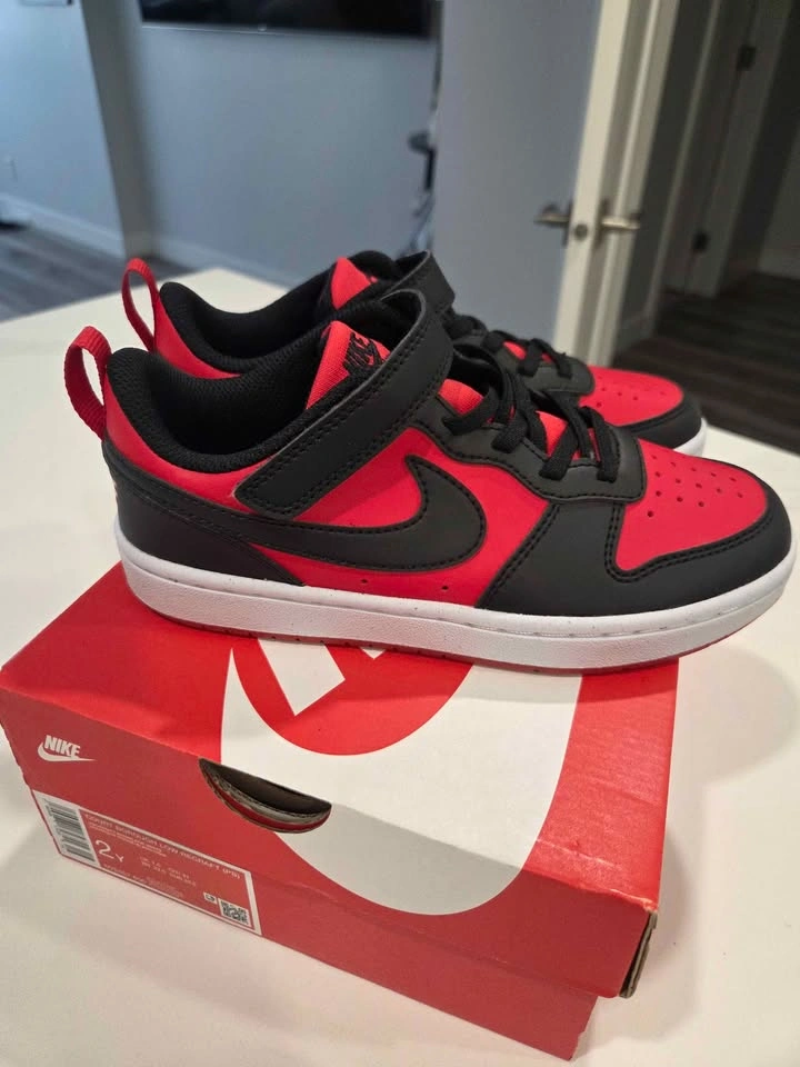 Nike Court Borough Low Recraft Shoes - Red/Black/White - Size 2Y - photo 2