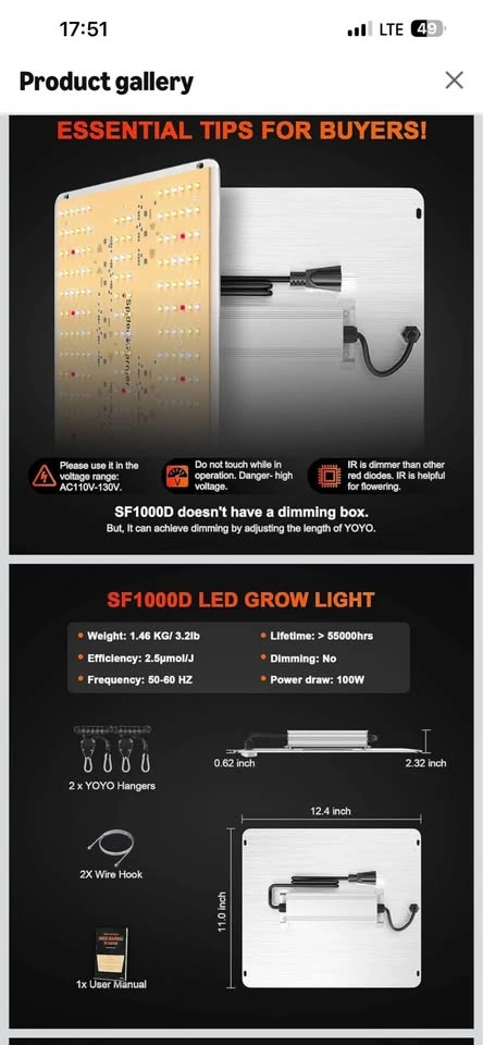 Spider Farmer SF1000D LED Grow Light - Full Spectrum - photo 4