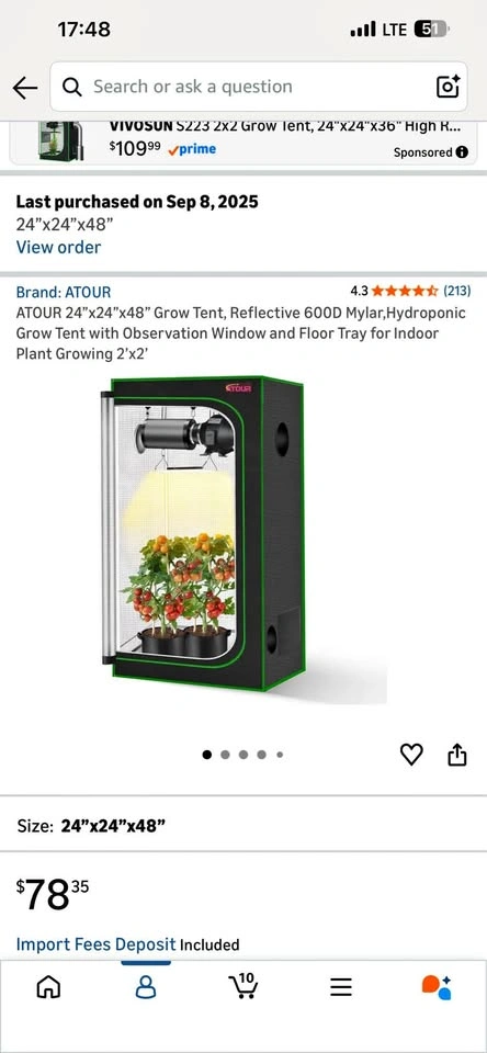 ATOUR 2'x2' Indoor Grow Tent (24"x24"x48") Plants