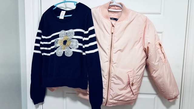Girls Pink Bomber Jacket + Gymboree Sweater Bundle (Size 7-8)