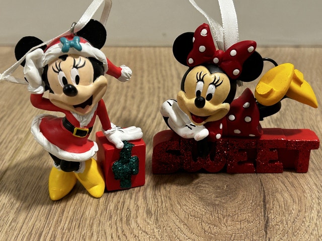 Minnie Mouse and Present Christmas Ornament Set of 2