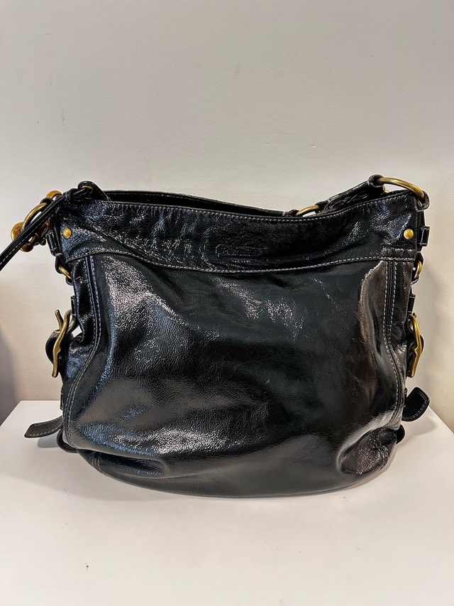 COACH Vintage Black Glossy Leather Hobo Shoulder Bag - photo 2