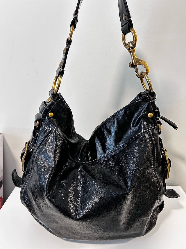 COACH Vintage Black Glossy Leather Hobo Shoulder Bag - photo 3