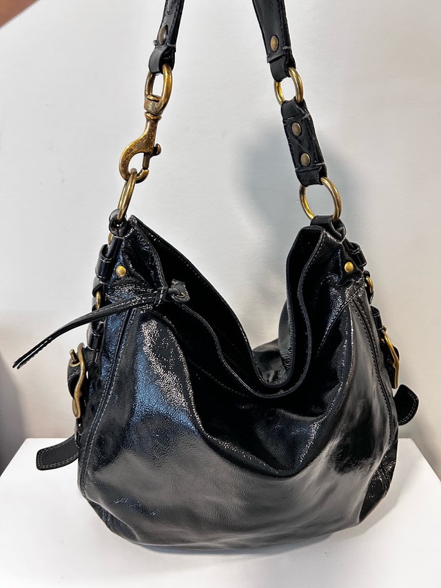 COACH Vintage Black Glossy Leather Hobo Shoulder Bag - photo 4