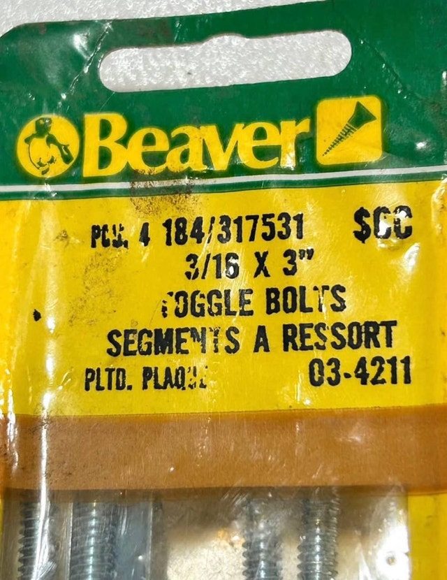 Toggle Bolts w/ Spring Wings - 19 pcs 1/8" x 3", 4 pcs 3/16" x 3 - photo 2