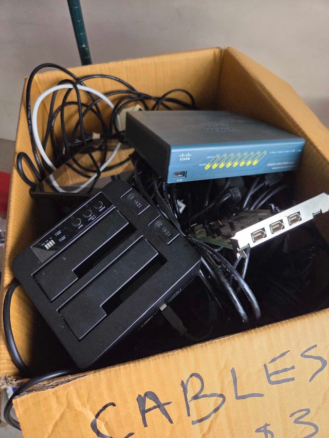 Box of Computer Items - Cables, Firewall & More
