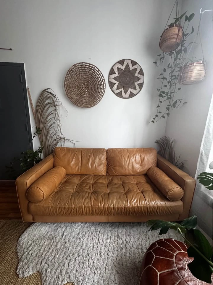 Article Sven Cognac Tan Leather Couch - Mid Century Modern