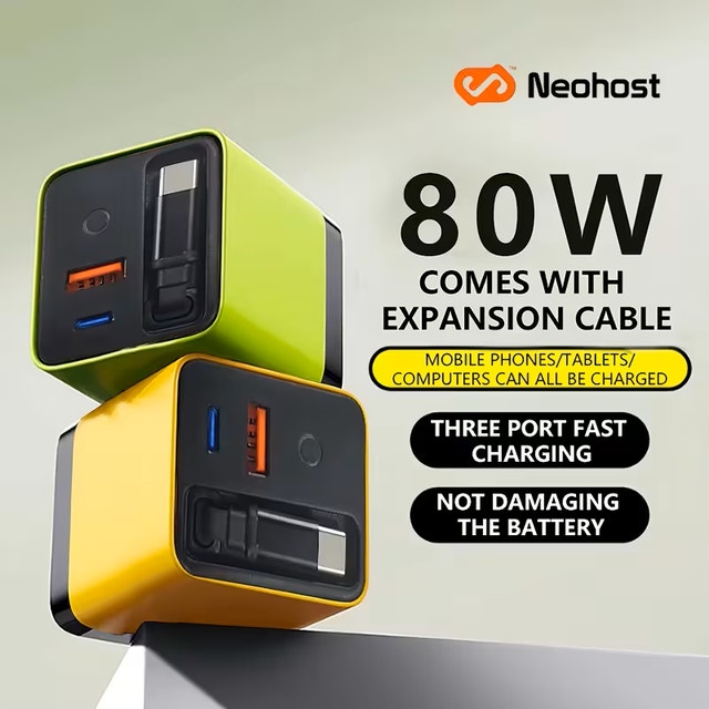 80W Super Fast Wall Charger with Retractable USB-C Cable