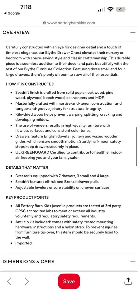 Pottery Barn Kids Blythe 7-Drawer Chest / Dresser - Gray - photo 4