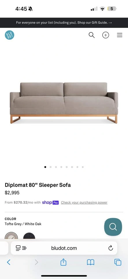 Blu Dot Diplomat 80″ Sleeper Sofa — Modern + Comfortable