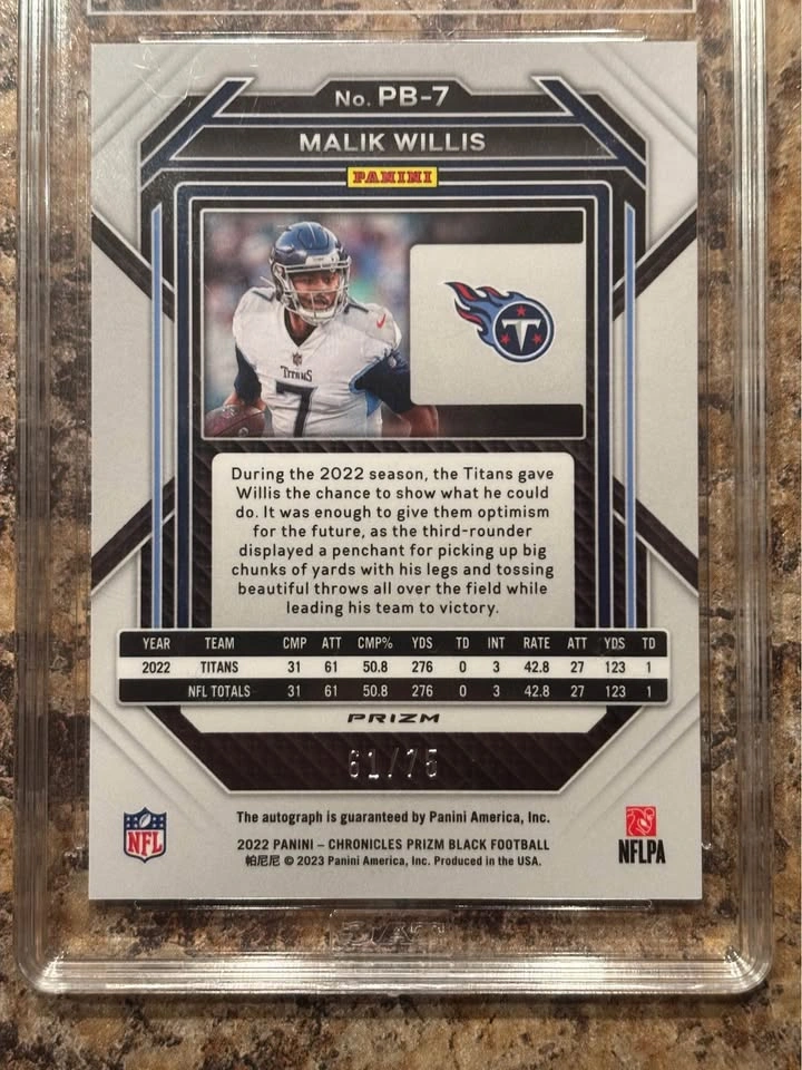 2022 Chronicles Malik Willis Prizm Black Auto /75 - photo 4