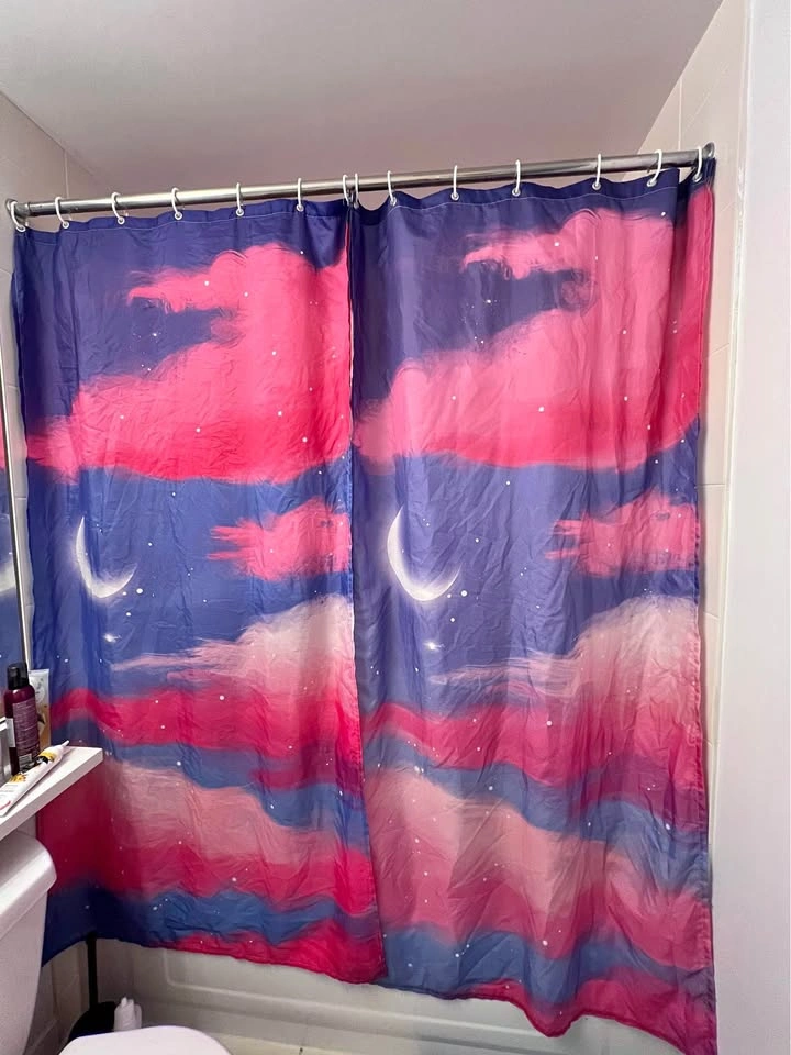 Moon and Clouds Two Pink Purple Shower Curtains - Cute Aesthetic