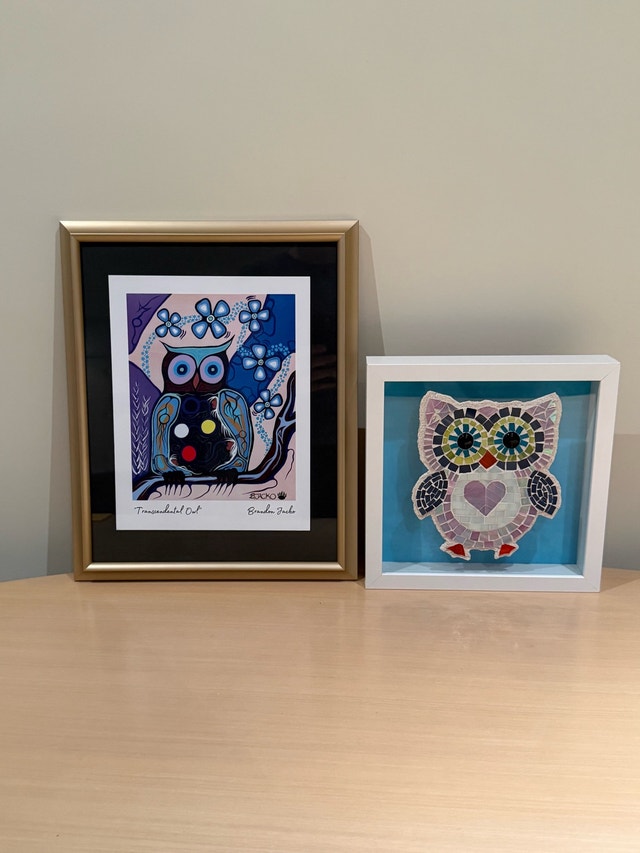 Framed Owl Art Set - Brandon Jacko Print & Mosaic