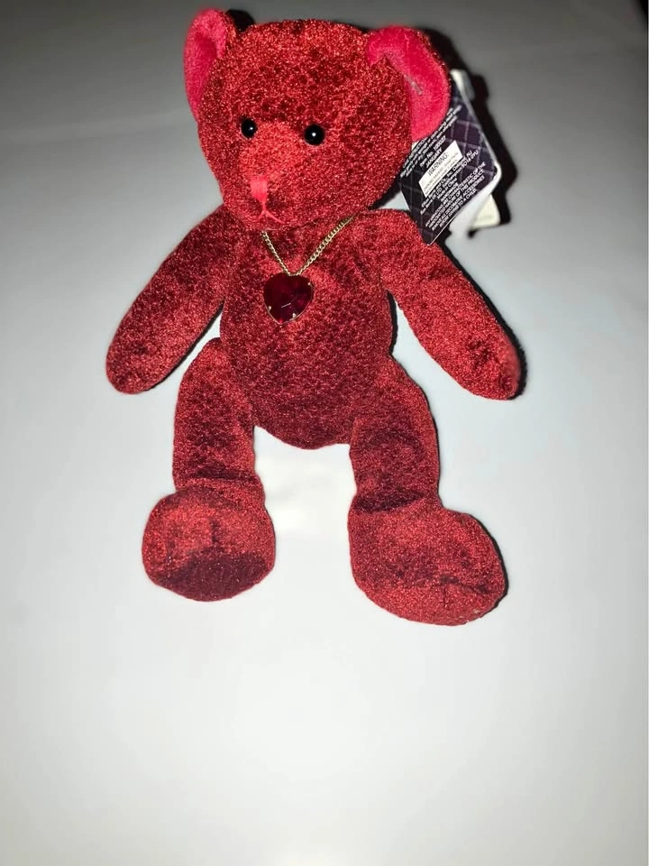 Vintage Russ Berrie Bear Plush January Birthday Gemstone Red