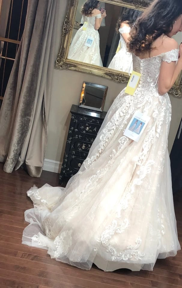 Allure Bridal Gown 9619 Champagne/Ivory, off-shoulder Size 2 - photo 2