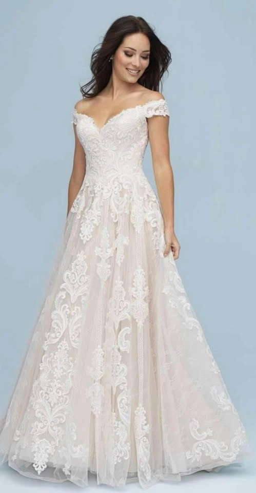 Allure Bridal Gown 9619 Champagne/Ivory, off-shoulder Size 2 - photo 3