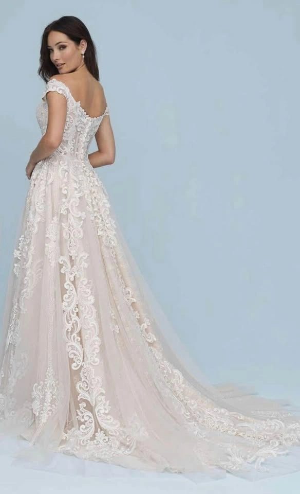 Allure Bridal Gown 9619 Champagne/Ivory, off-shoulder Size 2 - photo 4