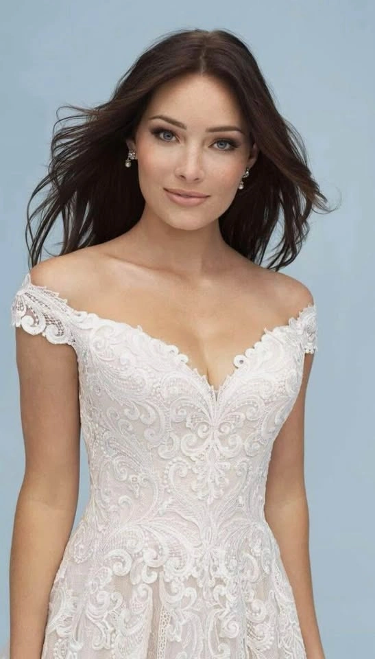 Allure Bridal Gown 9619 Champagne/Ivory, off-shoulder Size 2 - photo 5