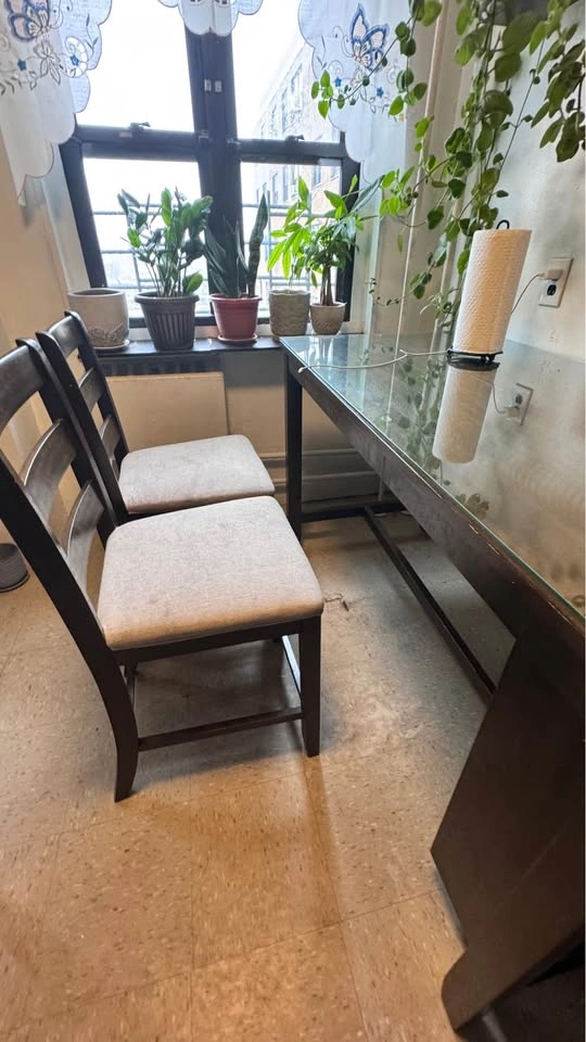 Dark Wood Counter-Height Dining Table with Glass Top and 4 Chair - photo 2