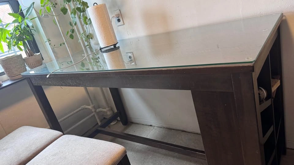 Dark Wood Counter-Height Dining Table with Glass Top and 4 Chair - photo 4