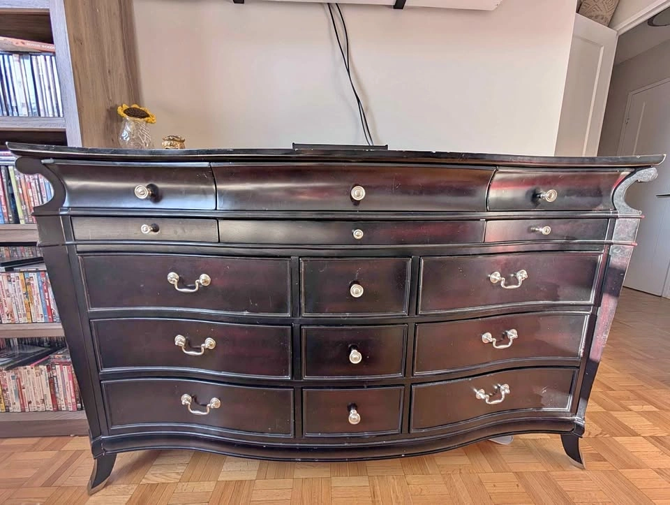 Vintage Black Serpentine Dresser – Solid & Spacious
