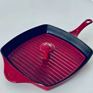 Calphalon Cast Iron Grill Pan w/ Press (11”, Red Enameled)