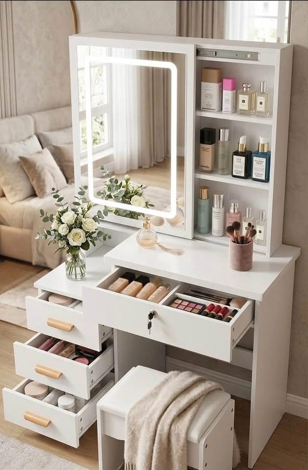Modern Makeup Vanity Set w/ LED Mirror & Stool - New In Box