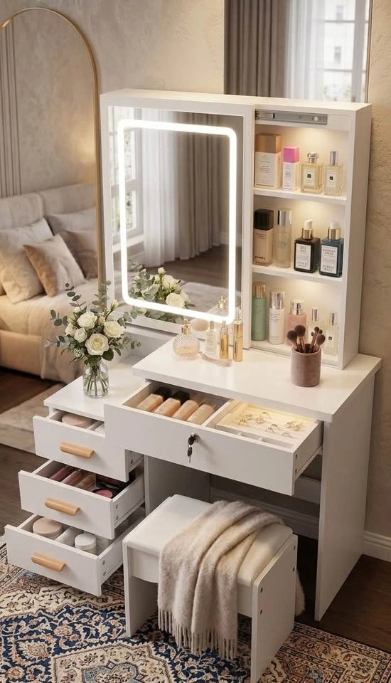 Modern Makeup Vanity Set w/ LED Mirror & Stool - New In Box - photo 2