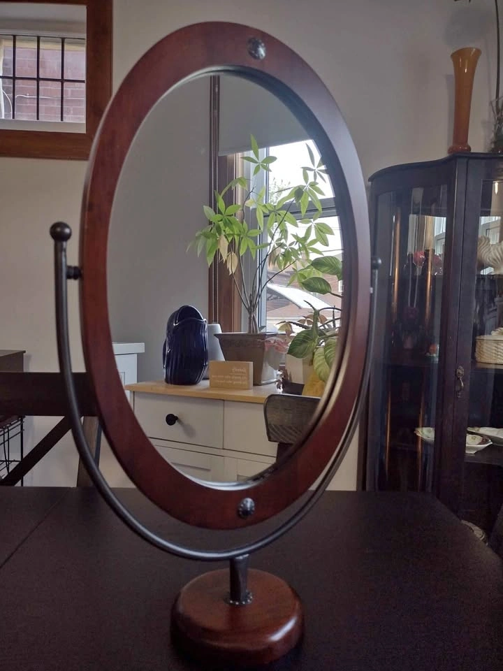 Oval Wood Tabletop Mirror