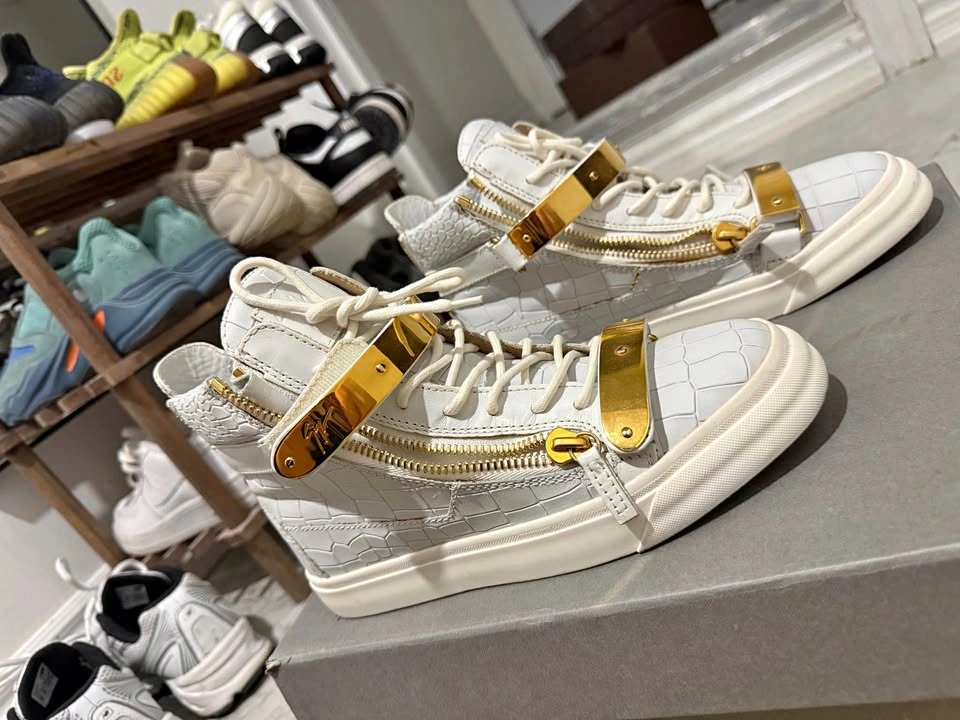 GIUSEPPE ZANOTTI style 2431193 White Gold High-Top Sneakers