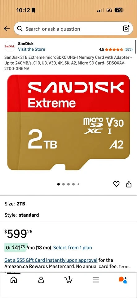 SanDisk 2TB Extreme microSDXC UHS-I Memory Card with Adapter