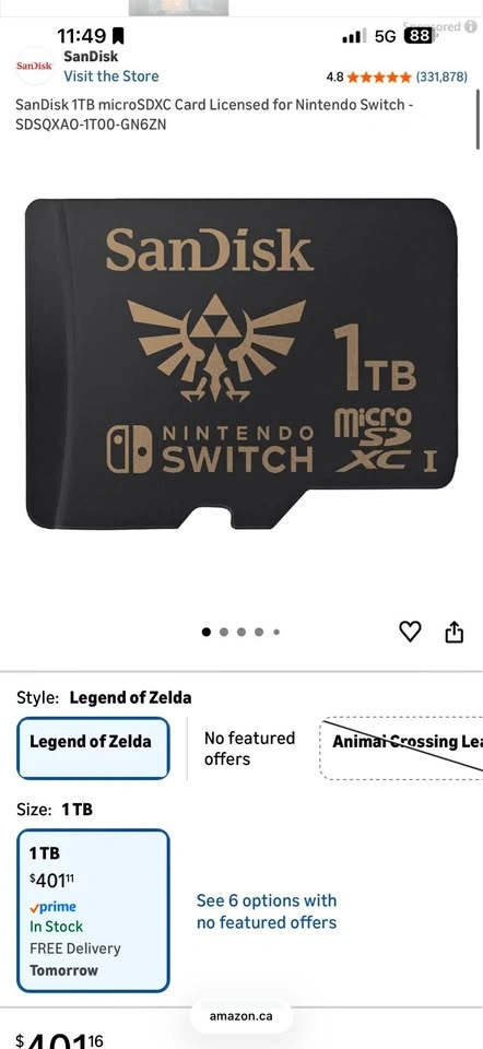 SanDisk Nintendo Switch 1TB MicroSD Card
