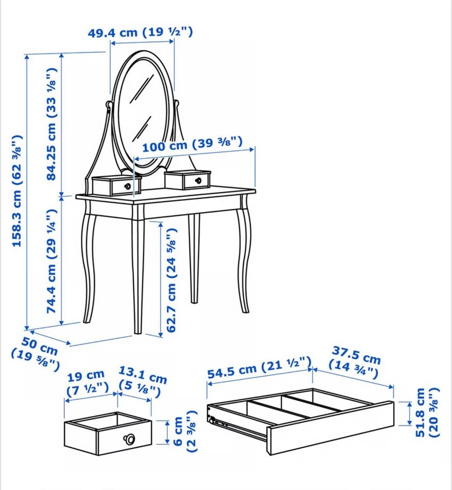 HEMNES Dressing table with mirror, white - photo 3