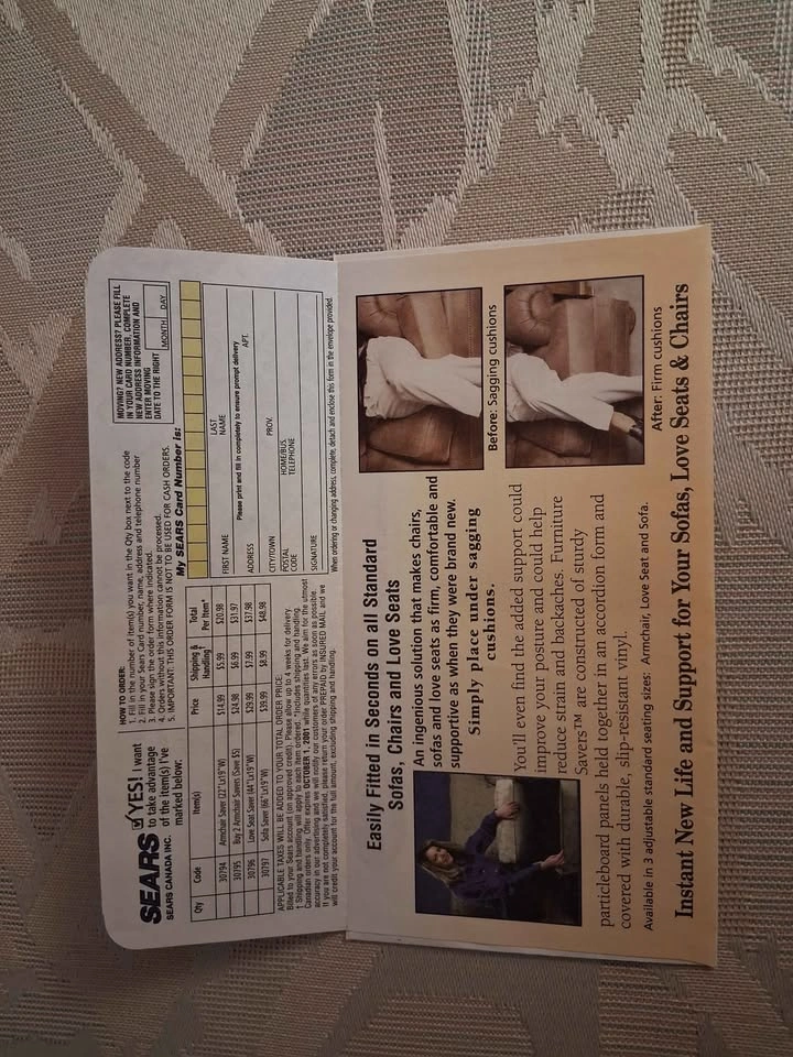 Vintage 2001 Sears Canada Furniture Savers Mail-Order Form & Adv - photo 2
