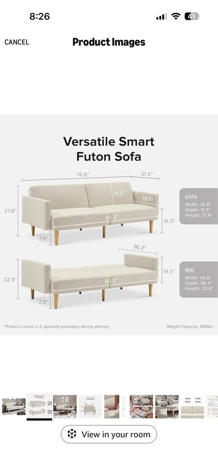 Futon couch in mocha brown - photo 4