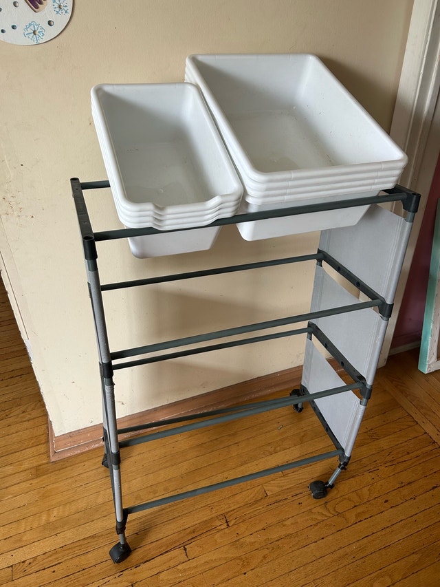 Storage Cart with Clean White Bins – Durable & Heavy Duty