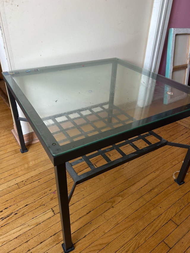 Glass Top Side Table with Black Metal Frame