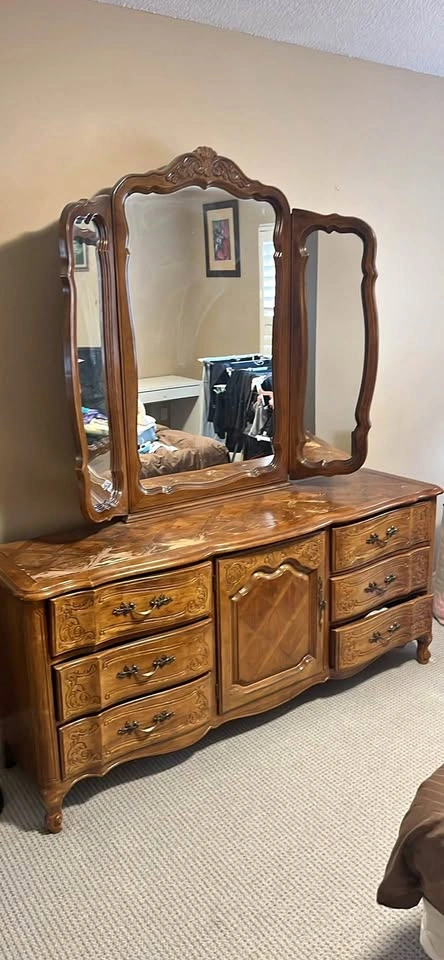 Vintage hardwood mirrored bedroom cabinet