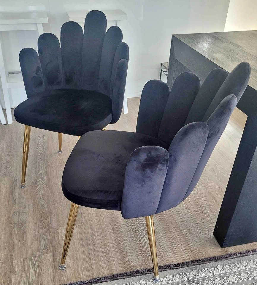 Black Velvet Chairs with Gold Legs
