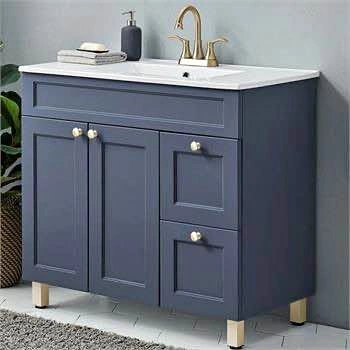 New QUADIRA 36" BATHROOM VANITY FREESTANDING BLUE CABINET ONLY