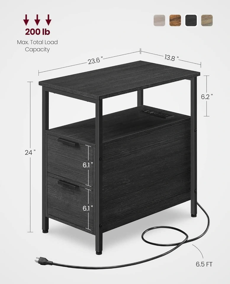 VASAGLE Nightstand with Charging Station - New - photo 3