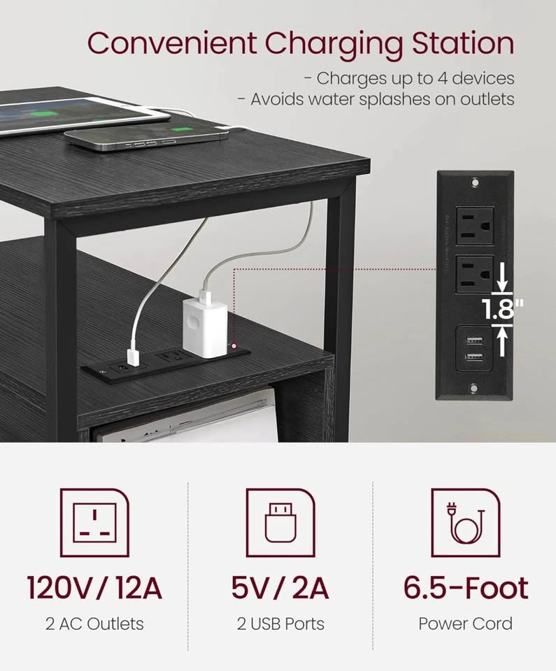 VASAGLE Nightstand with Charging Station - New - photo 4