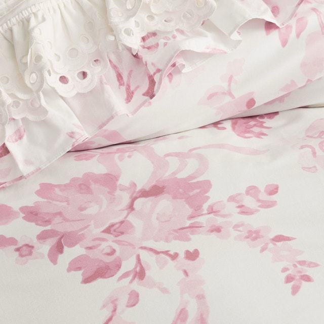 LoveShackFancy Damask Ruffle Duvet Cover - Queen - Pink/Ivory - photo 2