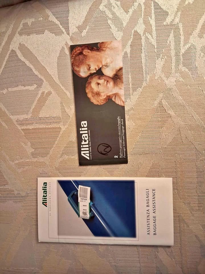 Vintage 2002 Alitalia Baggage Folder, Ticket & Tags