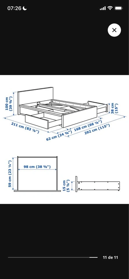 IKEA Queen Malm Bed with Drawers & Haugsvar Mattress - photo 4