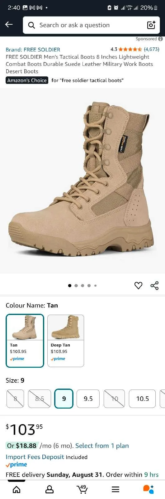 FREE SOLDIER Men's Tactical Boots 8 Inches Lightweight image indicator(3)