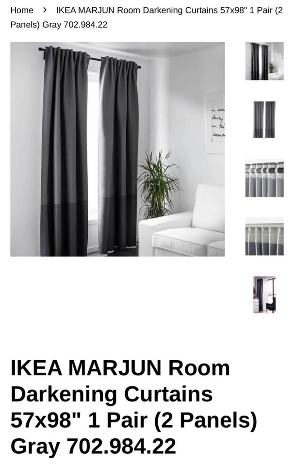 IKEA MARJUN Blackout Curtains Gray 57x98" - photo 3