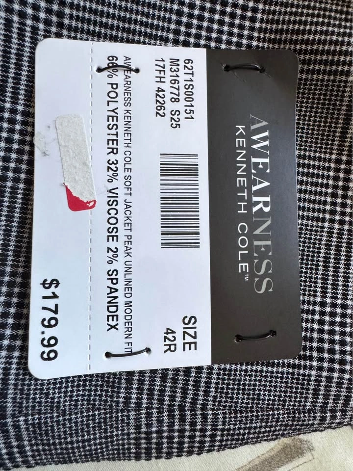 Kenneth Cole Sports Coat - Grey Checks - Size 42R - Brand New Wi - photo 2